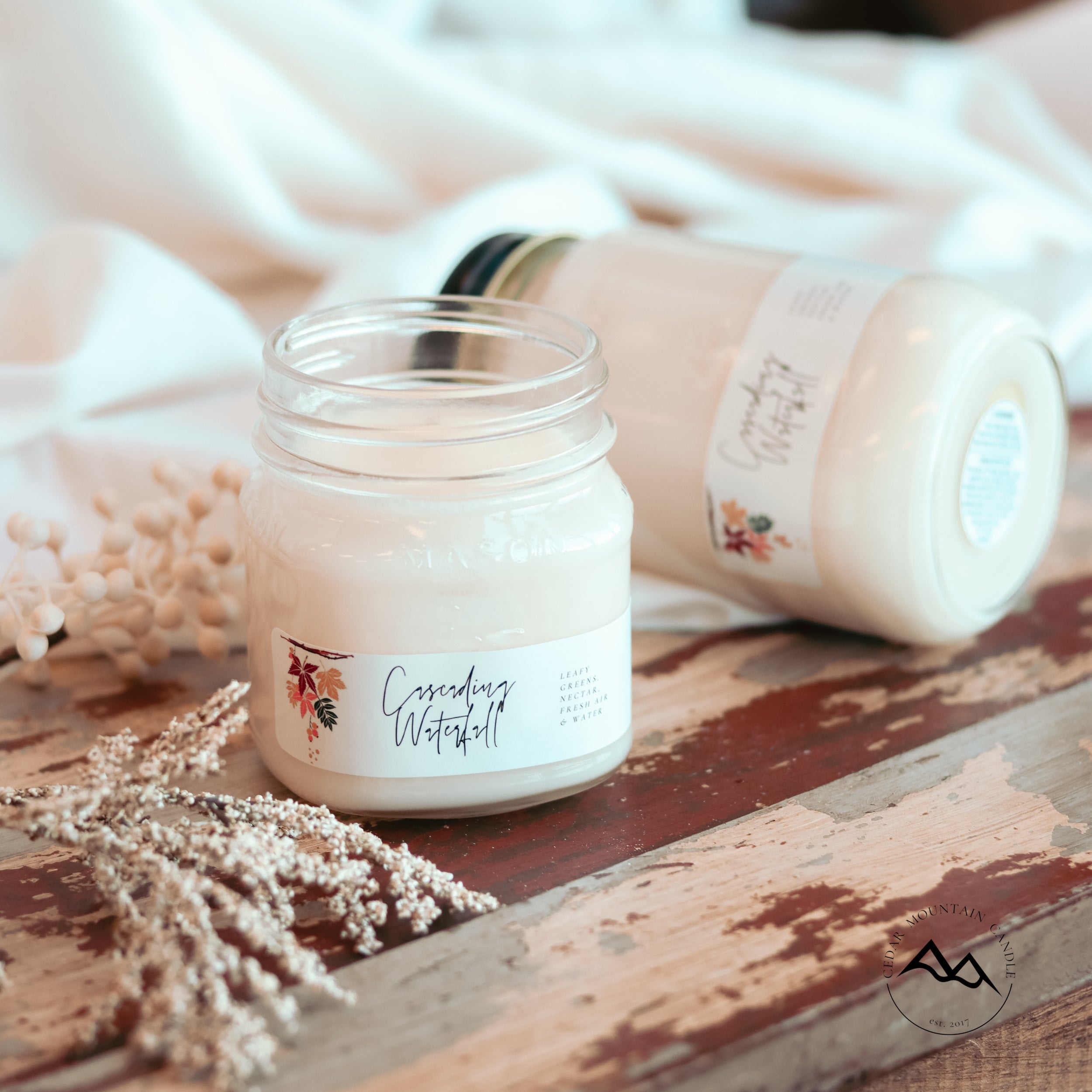 Fall Leaves Mason Jar Soy Candle - Choose Size and Scent — product image