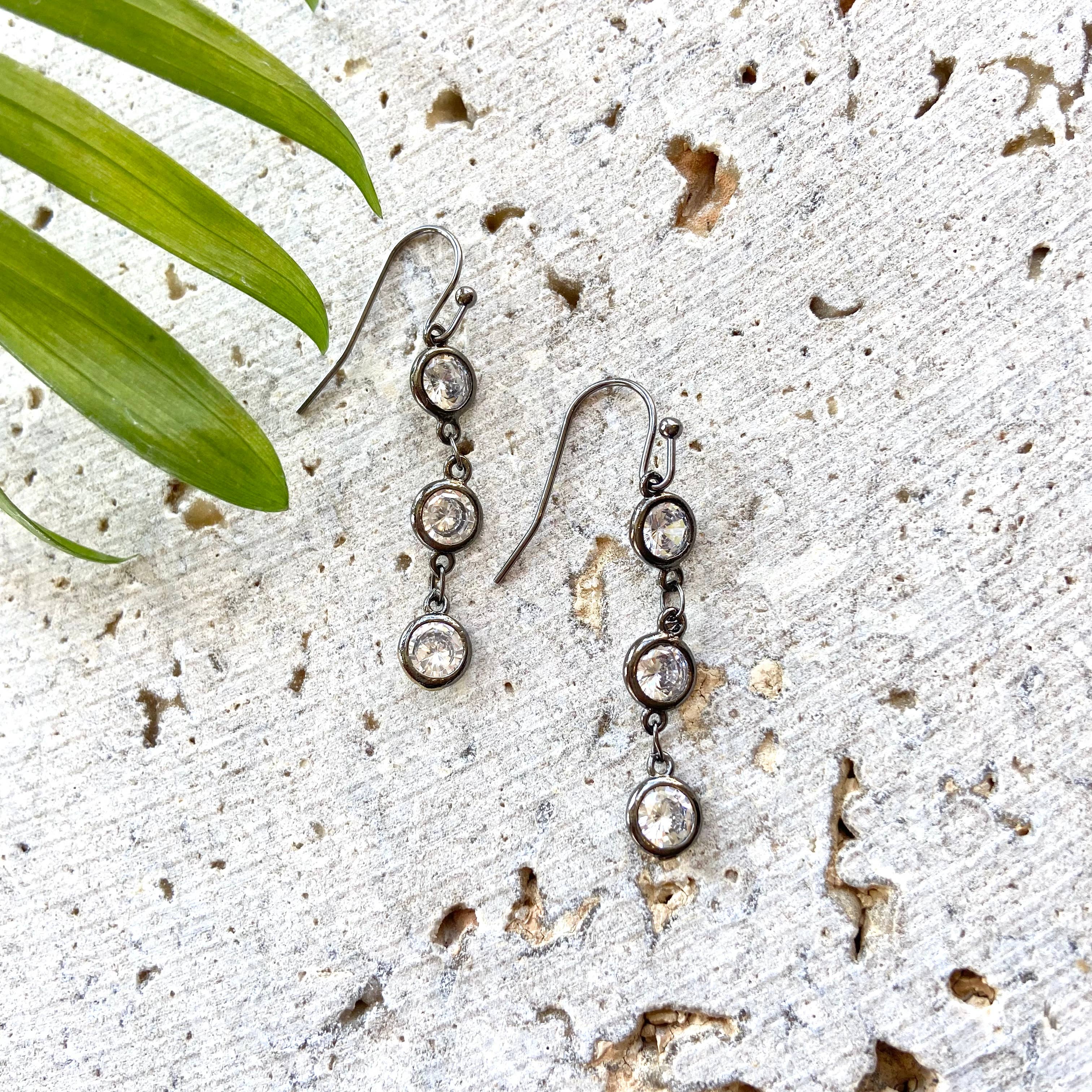Triple crystal boutique salon earrings  sparkle  edgy trendy