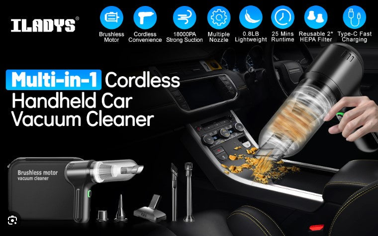 Car Vacuum Cleaner Portable Cordless, 15000PA Handheld Vacuum with High Power Brushless Motor — product image