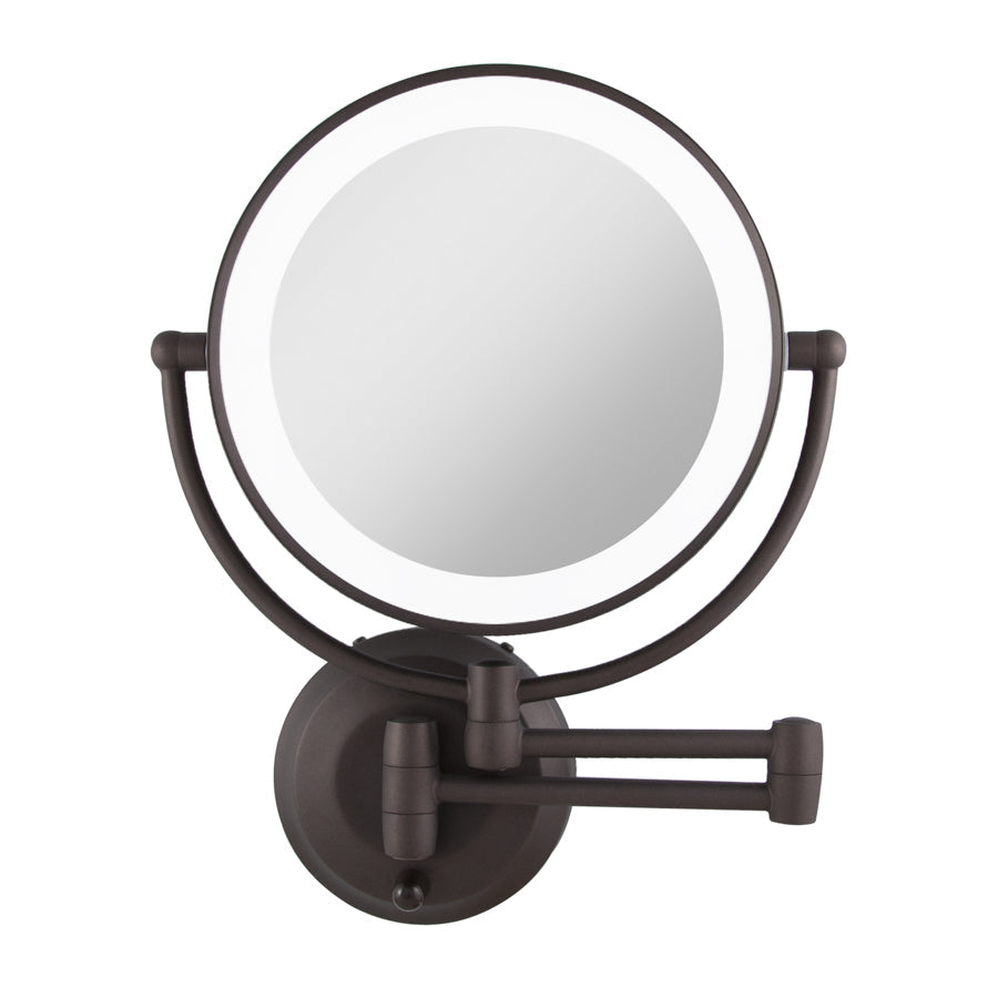 Lighted Wall Mounted Makeup Mirror with Magnification & Extendable Arm